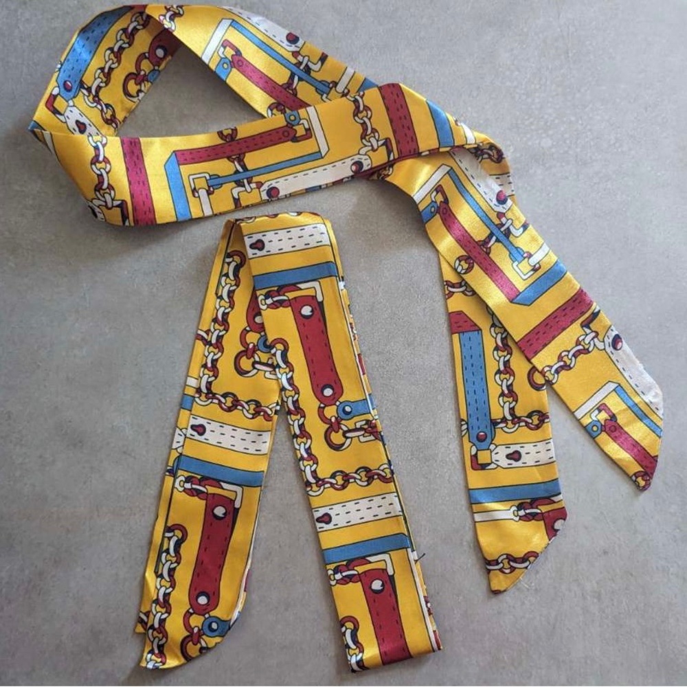 Yellow/Patterned Handbag Scarves- Set of 2